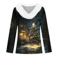 Christmas Tshirts Women 3/4 Sleeve Feather Trim V Neck Sweatshirts