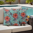 thumbnail image 4 of Teal Red Boho Floral Outdoor Waterproof Pillow Covers, Vintage Southwestern Ethnic Tribe Decorative Square Throw Pillowcase Sofa Cushion Sham for Patio/Couch/Chair, 24"x24" 2 Pack, 4 of 8