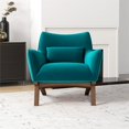 thumbnail image 3 of Gatsby Fauteuil à Accoudoirs Rembourré en Velours à Dossier Fixe Style Mi-Siècle Moderne, Turquoise, 3 of 7
