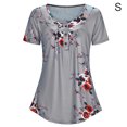thumbnail image 1 of Baohd Blouse à Manches Courtes Col Rond Boutons Imprimés pour Femmes Gris S, 1 of 6