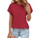 thumbnail image 1 of Tops de Verano de Mujer Suelto Ajuste Primavera Y Verano Suéter Casual Color Sólido Manga Corta Cuello Redondo, Camiseta Suelta de Poliéster, 1 of 9