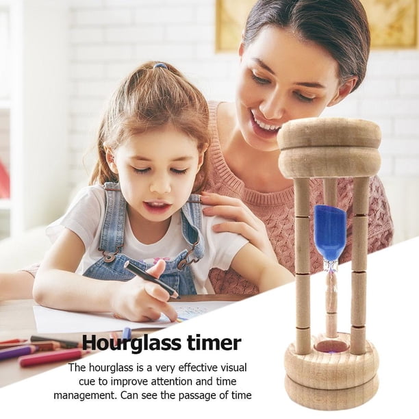 Reloj de arena de madera de 3 minutos, reloj de arena para cepillarse los dientes, juguetes para niños (azul)