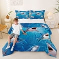 thumbnail image 2 of Feelyou Cartoon Sea Shark Full Size Comforter Sets for Men Boys, Underwater Wildlife Bedding Sets, Blue, Blue Reversible, 3-Piece, 2 of 6