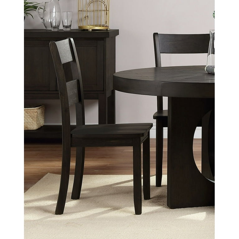 Distressed Walnut Finish Wooden Dining Chairs 4pc Set Ladder Back