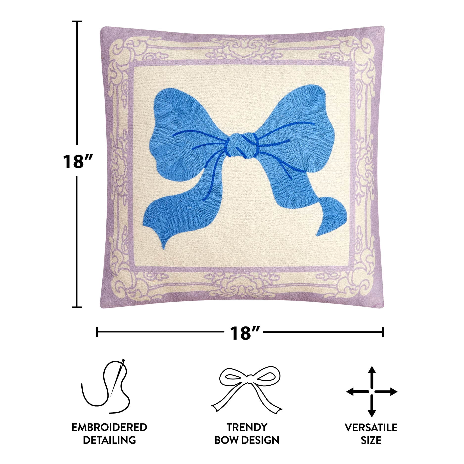 Mainstays 18" Framed Bow Pillow, Purple