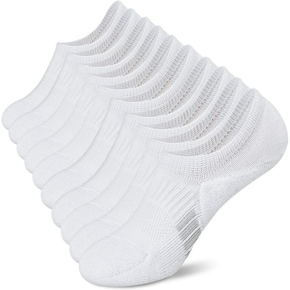 No Show Socks - Women's Athletic Cushion Ankle Footies, Low Cut Socks (5-6 Pairs, White, Size 5-8)