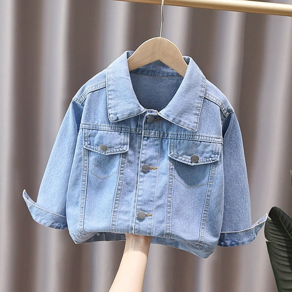 Toddler Girls Cute Embroidery Denim Jacket, Long Sleeve Coat With Side Pockets Fashion Casual Outerwear for Spring Autumn Baby Girls Blue 5-6 Years