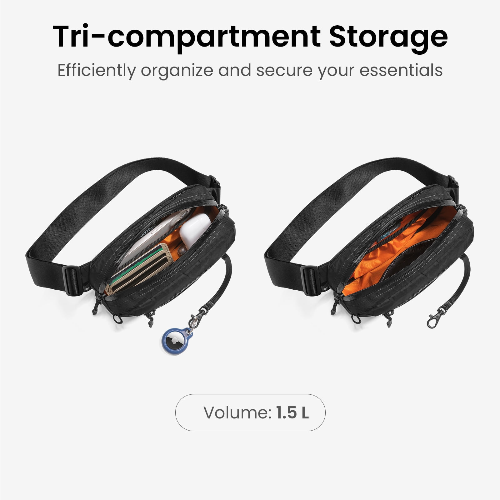 tomtoc 1.5L X-Pac Sling Bag with RFID Blocking, Crossbody Bag Minimalist Chest Shoulder Pack for Men/Women, Water-Resistant Lightweight Casual Funny Pack for Travel, Daily Commute