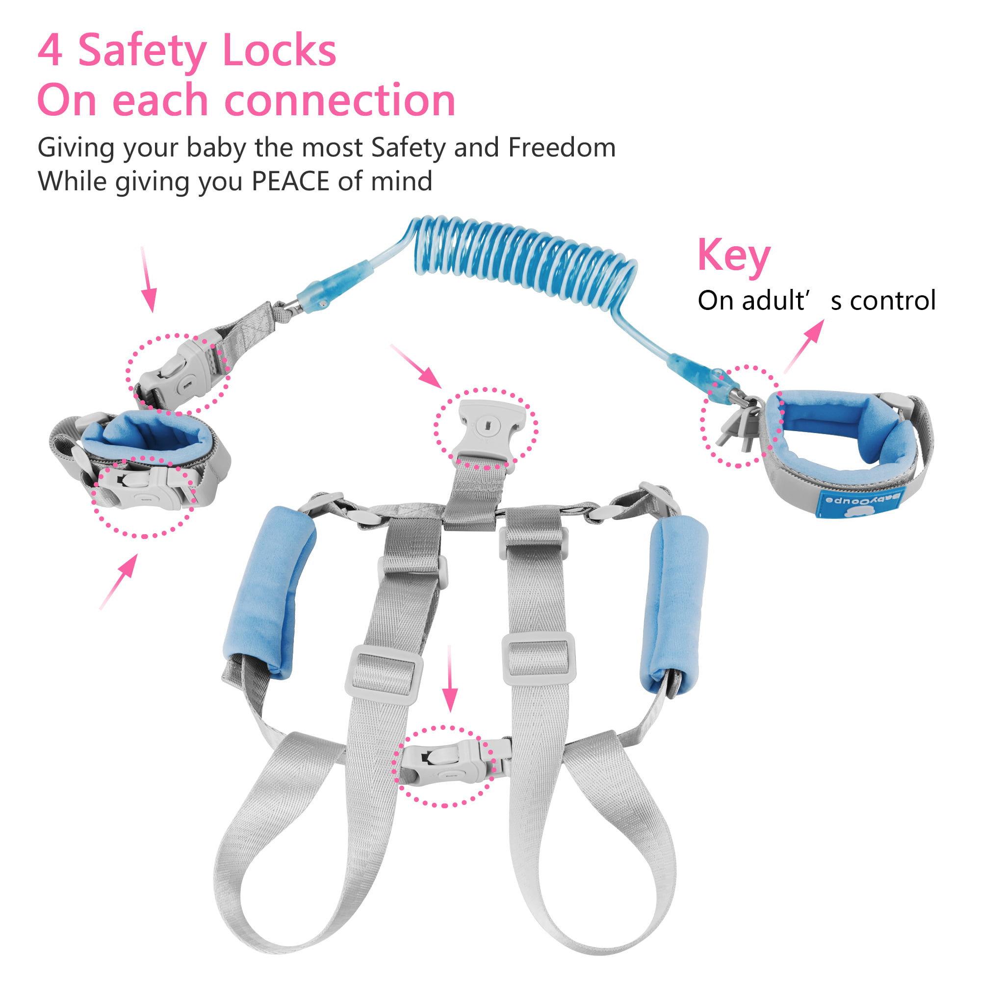 Anti Lost Wrist Link with Lock Yellow Baby Leash Harness for Walking Boys and Girls KWANITHINK Toddler Leashes for Walking Lion 2 in 1 Kids Safety Harness 