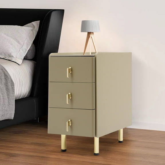 Bedside Cabinet, Narrow Nightstand, Small Nightstand with Drawers for Bedroom(Champagne Color)