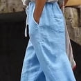 thumbnail image 6 of Dvprdro Womens Drawstring Linen Pants Cuffed Leg Hem Loose Fit Side Pockets Solid Casual Summer Bottoms, 6 of 9