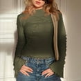 thumbnail image 2 of XUNKUSGA Women's Tops Fashion Mock Neck Lettuce Trim Pullover Tops Casual Bell Long Sleeve Going Out Tops Classic Slim Fit Solid Color Y2k Tops for Women Trendy S-2XL Green, 2 of 7