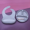thumbnail image 3 of 3 Pcs/Set Baby Training Feeding Food Bowl Spoon Bibs Set Silicone Divided Plate, 3 of 19