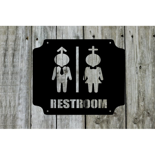 Men Women Bathroom Door Sign Beautiful Solid Steel Decorative Accent