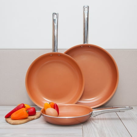 Mauviel Copper Saucier - Healthy Non Stick Copper Ceramic 3 pcs. Induction Bottom Frying Pan Skillet Set