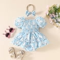thumbnail image 3 of WIBACKER Newborn Baby Girl Easter Outfit Smocked Bunny Romper Bodysuit Headband Summer Pleated Dress Clothes 9-12M, 3 of 9