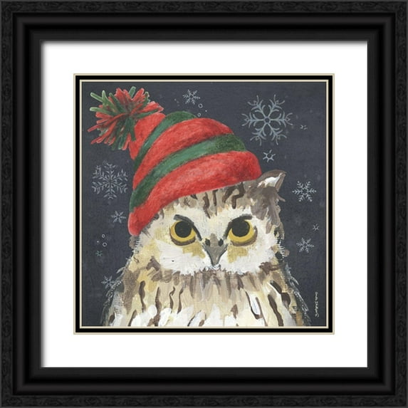 Phillips, Anita 12x12 Black Ornate Wood Framed with Double Matting Museum Art Print Titled - Christmas Owl