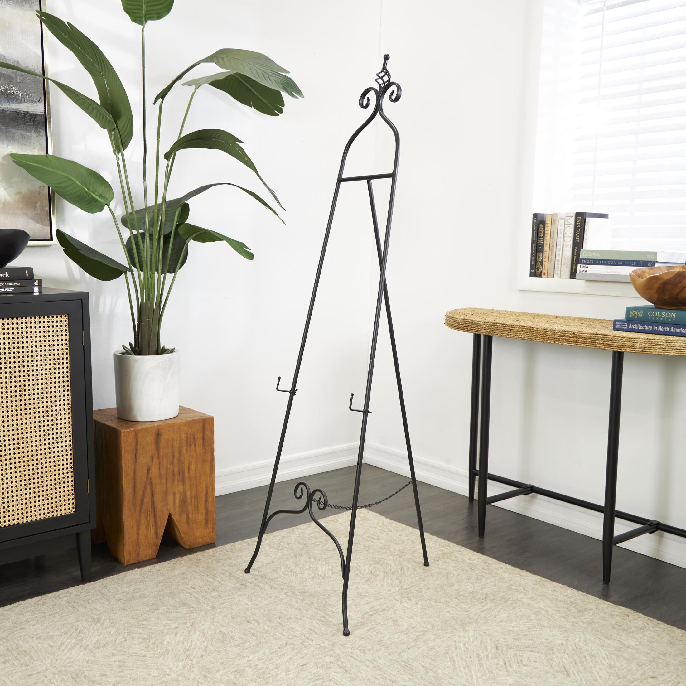DecMode 21" x 63" Black Metal Tall Adjustable Floor 3 Level Scroll Easel, 1-Piece