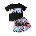 thumbnail image 2 of Boys Summer Outfits 2 Piece Crew Neck Hawaii Floral Print Short Sleeve T Shirt Tops And Shorts for Casual Baby Boys' Clothing Sets Black 9 Months-12 Months, 2 of 4