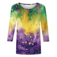thumbnail image 5 of YOIAVAIOY Womens Mardi Gras 3/4 Sleeve Tops Casual Crew Neck T Shirts Trendy Carnival Print Blouses Dressy Tunic Outfit Purple XXL, 5 of 5