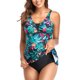 thumbnail image 3 of Traje de baño de 2 piezas con estampado floral, cómodo y elegante traje de baño de espagueti para fiesta, patrón de hojas verdes y negras XXL, 3 of 8