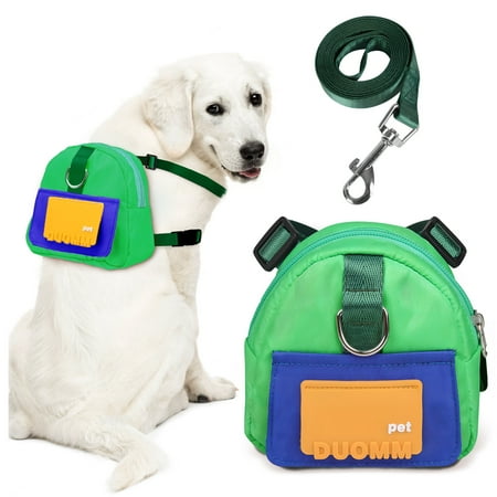 Adjustable Dog Backpack Harness with Leash & Poop Bag Dispenser  Waterproof Dog Saddle Bag  Pets Self Carrier Dog Harness Bag for 17-33 Lb Medium Doggy Travel Hiking Walking (Green  M)