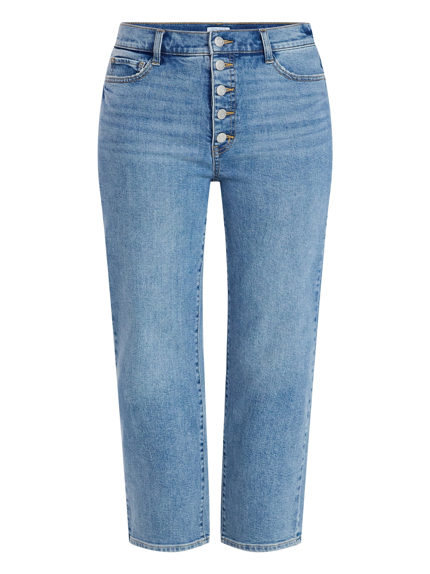 Time and Tru Women's High Rise Button Fly Cropped Jeans, 26.5" Inseam, Sizes 0-22
