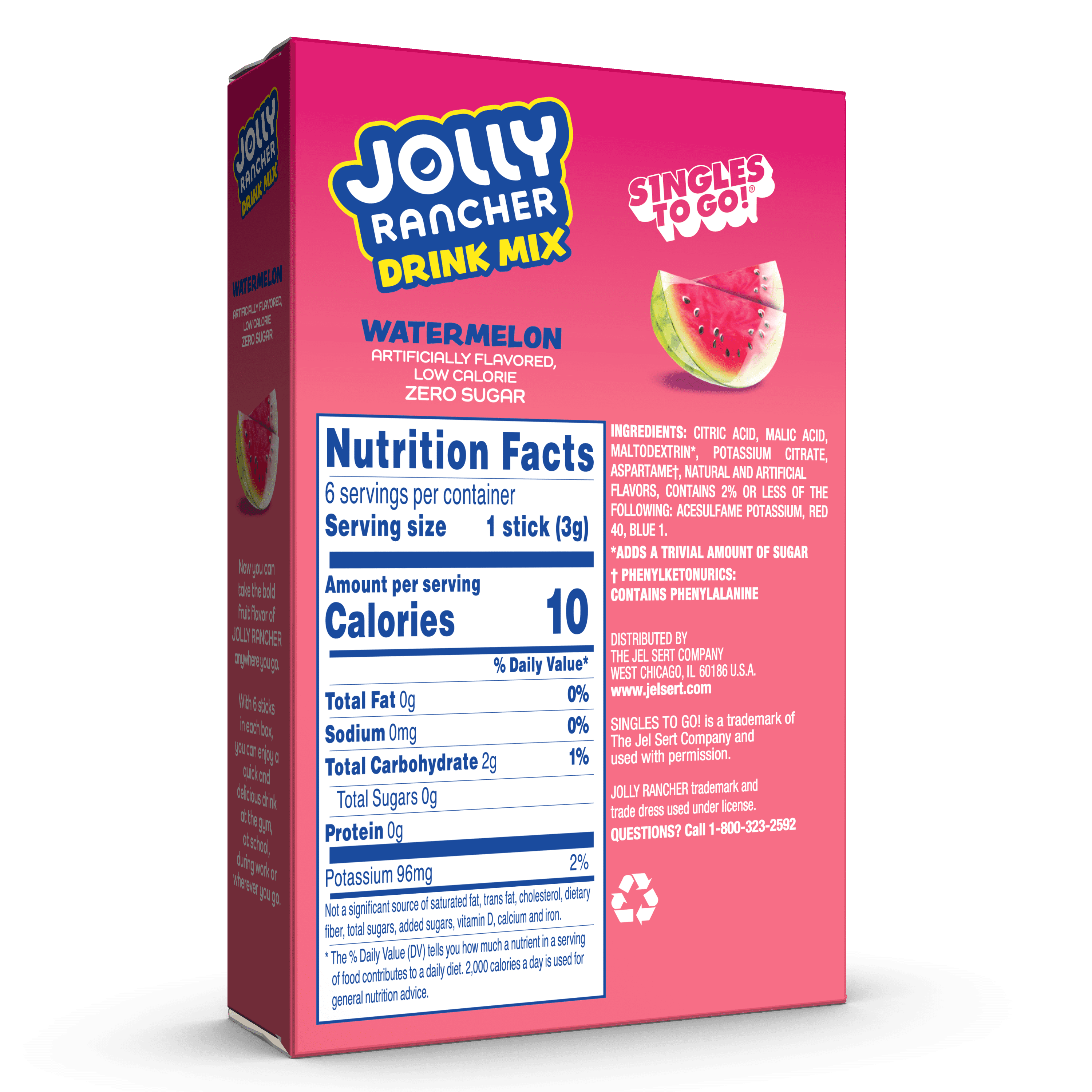 (3 pack) Jolly Rancher Watermelon Sugar-Free Singles To Go Powdered Drink Mix, 6 Count Packets