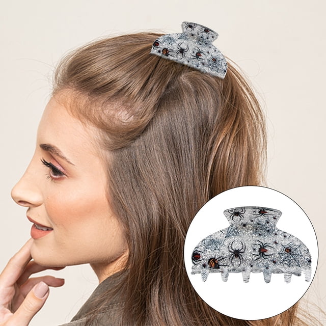 Pinza para el pelo de Halloween con tocado | Pinza para coleta espeluznante para fiestas de disfraces | Agarre antideslizante de 5 cm para cabello grueso | Material acrílico, 1 unidad