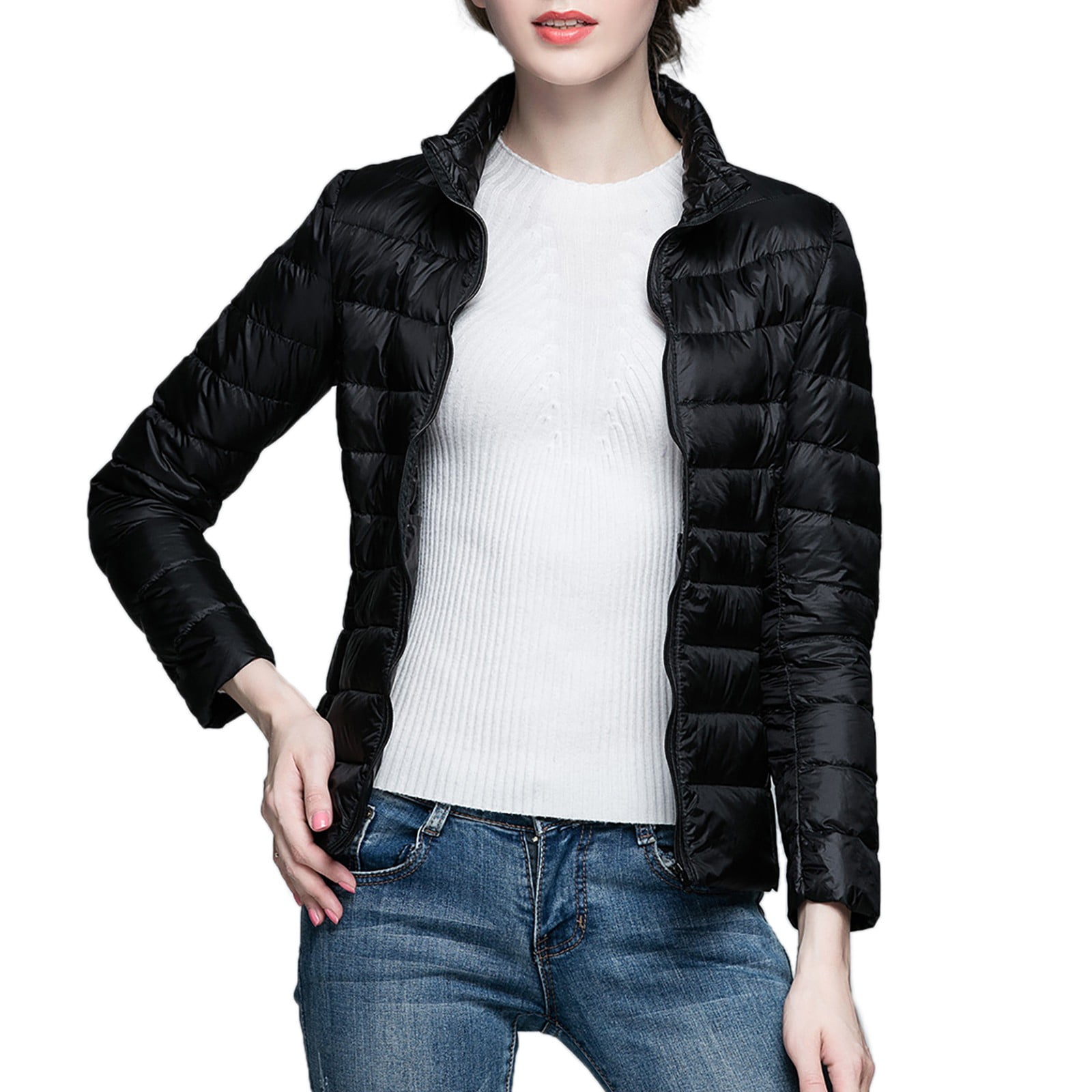 Baberdicy Cardigan Sweaters for Women Lightweight Women's Winter Thin and Light Down Coat Casual Down Coat Slim Quilted Jacket Women's Down Jackets & Parkas Black