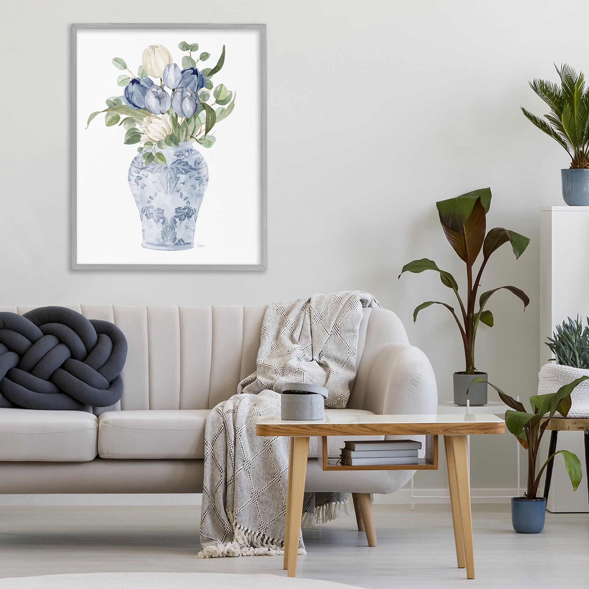Stupell Industries Tulips & Leaves Vase Gray Framed Giclee Art, design by Livi Finn