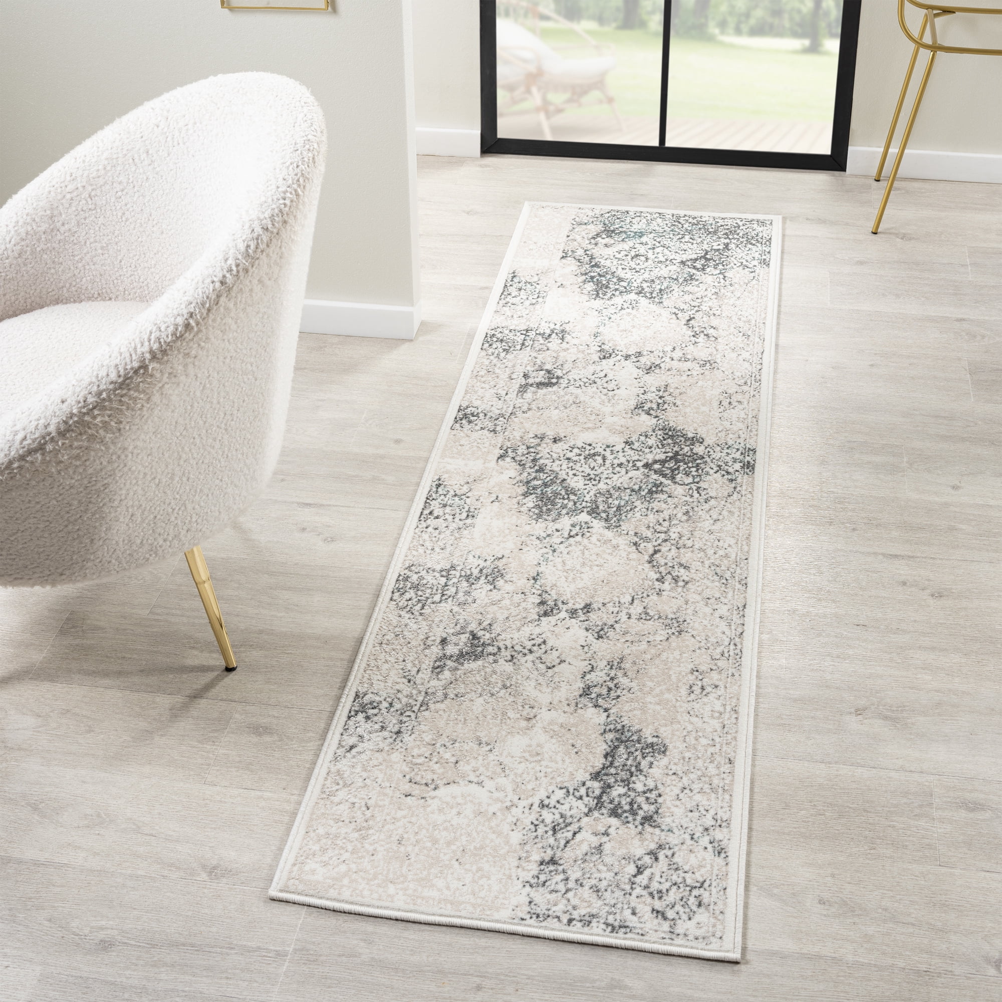 Ox Bay Bethany 2' x 7' Beige/Blue Diamond Durable Indoor Area Rug