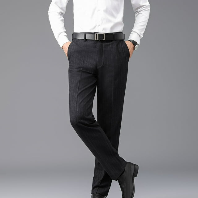 Meichang Pantalon Habillé pour Homme Pantalon Chino à Rayures Classiques Sans Repassage Pantalon Décontracté Haut de Gamme Taille Extensible Pantalon de Complet Coupe Ajustée Pantalon à devant Plat