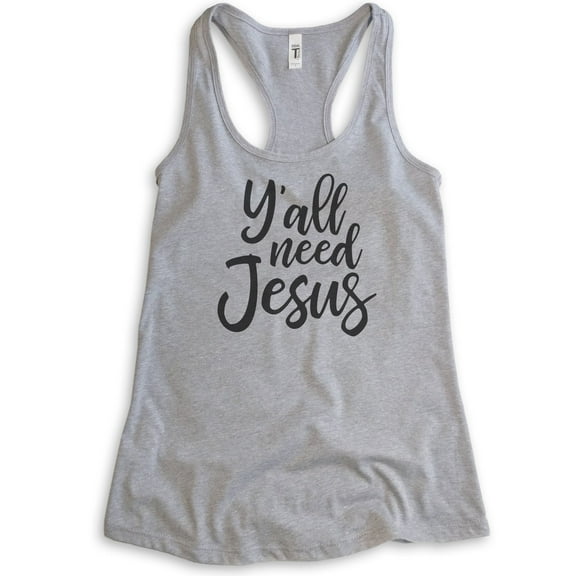 Y'all Need Jesus Tank Top, Ladies Racerback Tank Top, Christian Tank, Religious Tank, Jesus Tank, Heather Gray, XX-Large