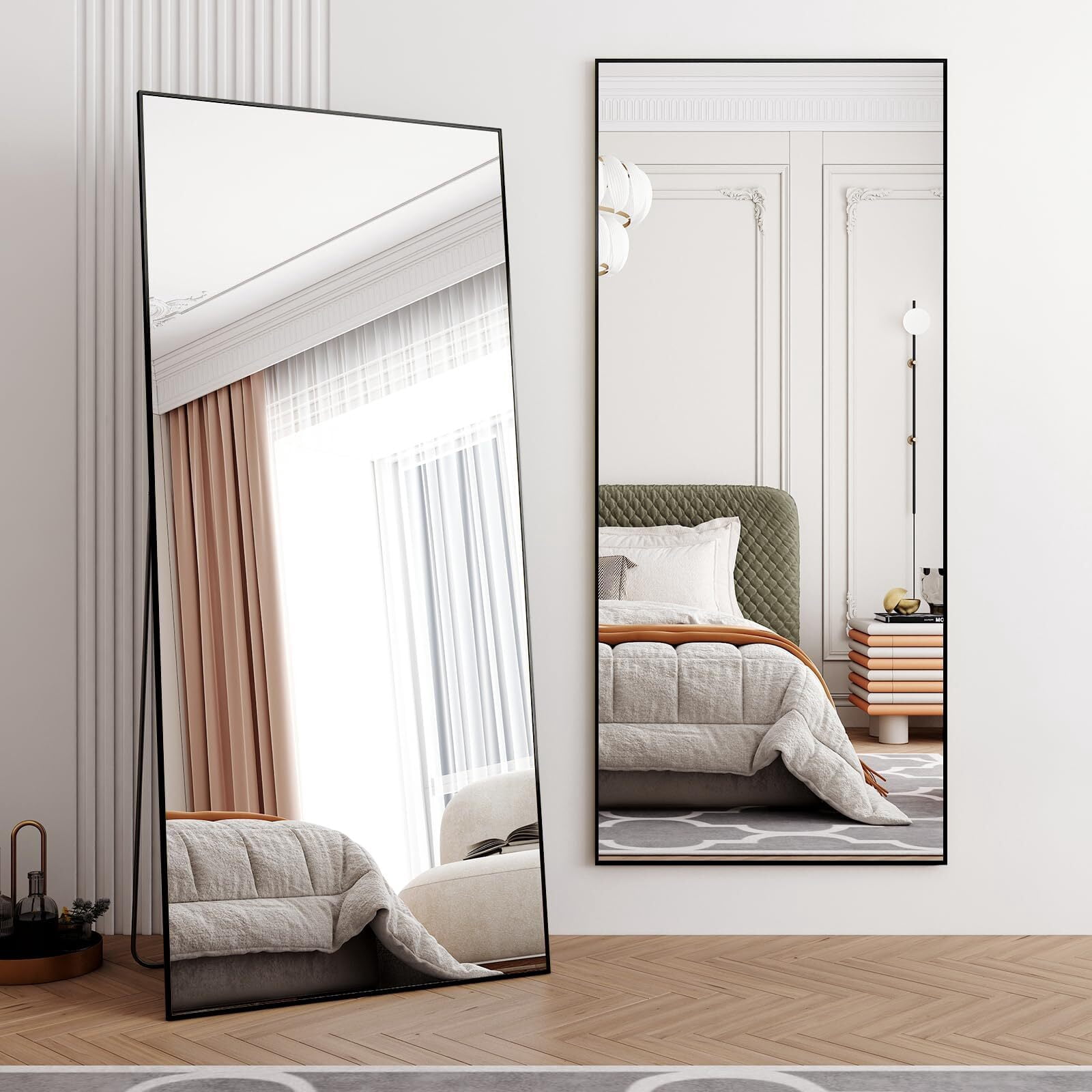 Lumora 65.1"x24" Rectangular Floor Mirror Full-Length Mirror with Aluminum Frame, Black