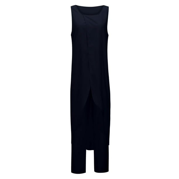 Conjunto informal de dos piezas sin mangas y cuello redondo para mujer: pantalones con diseño palazzo plisado fruncido, nylon/spandex, tallas S-XXXL, verano/playa.