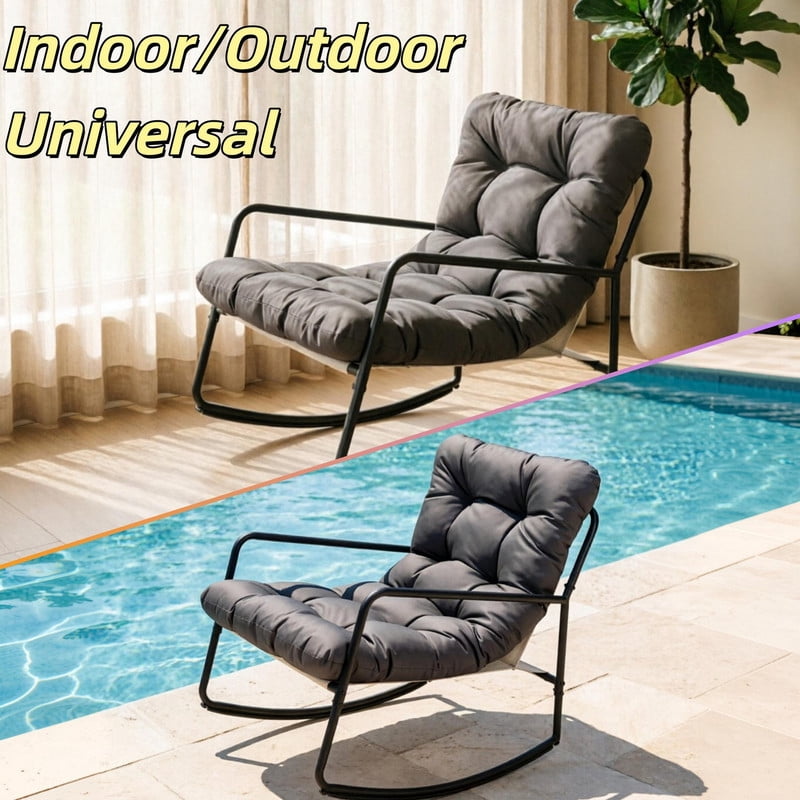 275LBS Capacity Indoor & Outdoor Universal Rocking Chair, Glider Rocking Recliner Chair with Cushion, Accent Armchair