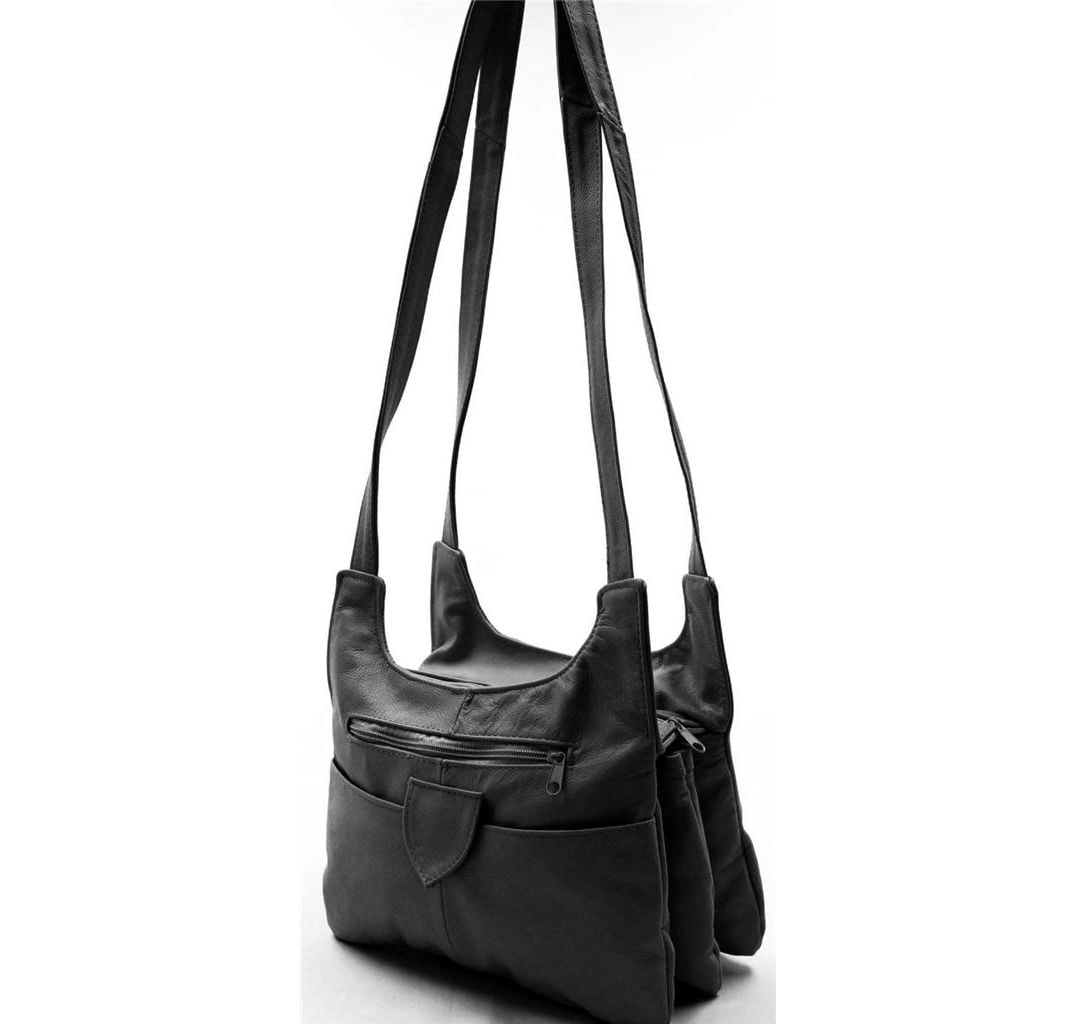Soft Leather Zip Top Shoulder Bag With Many Features 