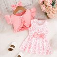 thumbnail image 2 of mgoYE Baby Girl Clothes 0-3 Months Toddler Baby Girls Dress and Cardigan Short Sleeve Shrug Flower Knit Tutu Dress Fall Outfit with Headband Set(Light Pink,2-3 Years), 2 of 4