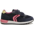 thumbnail image 2 of Geox J Alben G.A Kid's Two Hook And Loop Strap Lightweight Sneakers In Navy Pink Size 1, 2 of 6