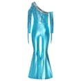 thumbnail image 4 of TiaoBug Girls Metallic One Shoulder Flared Jumpsuit 70s Disco Dance Outfit Kids Pageant Party Formal Romper Light Blue 10, 4 of 7