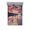 thumbnail image 2 of Landscape Bedding Set with Sheet & Covers, Flooded Jetty in Derwent Water Lake District England Sunset Morning Photo, Printed Bedroom Decor 2 Shams, 4 Sizes, Coral Purplegrey, by Ambesonne, 2 of 3
