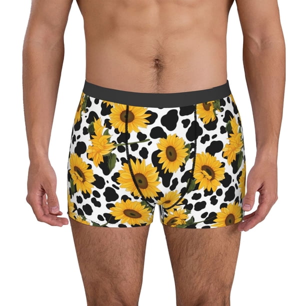 Balery Cow Print Sunflower Calzoncillos bóxer para hombre, ropa interior de algodón suave y transpirable con cinturilla de nailon-Medium