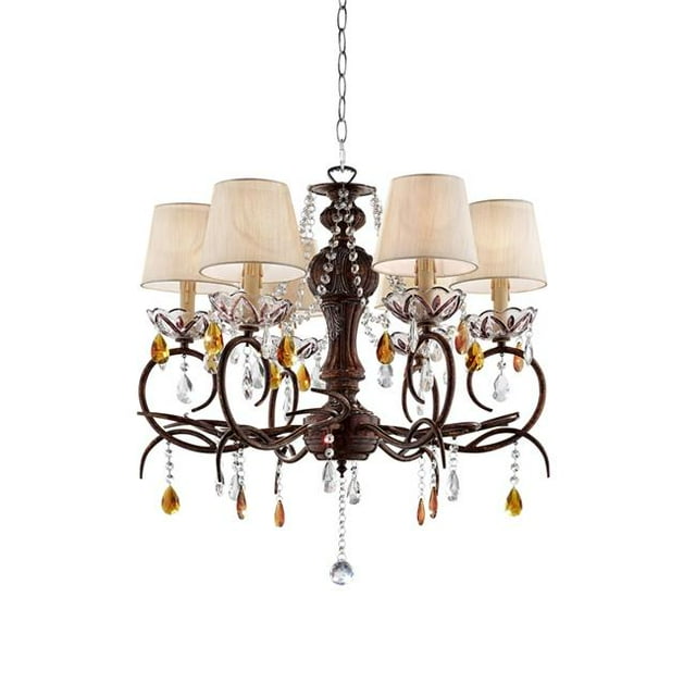 HomeRoots 468867 Burnished Bronze Hanging Ceiling Lamp with Clear & Amber Crystals, Multi Color