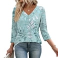 thumbnail image 5 of Womens Tops 3/4 Sleeve Dressy Casual Shirts Fall Outfits Travel Vacation Plus Size Spring Clothes Cyan L, 5 of 5