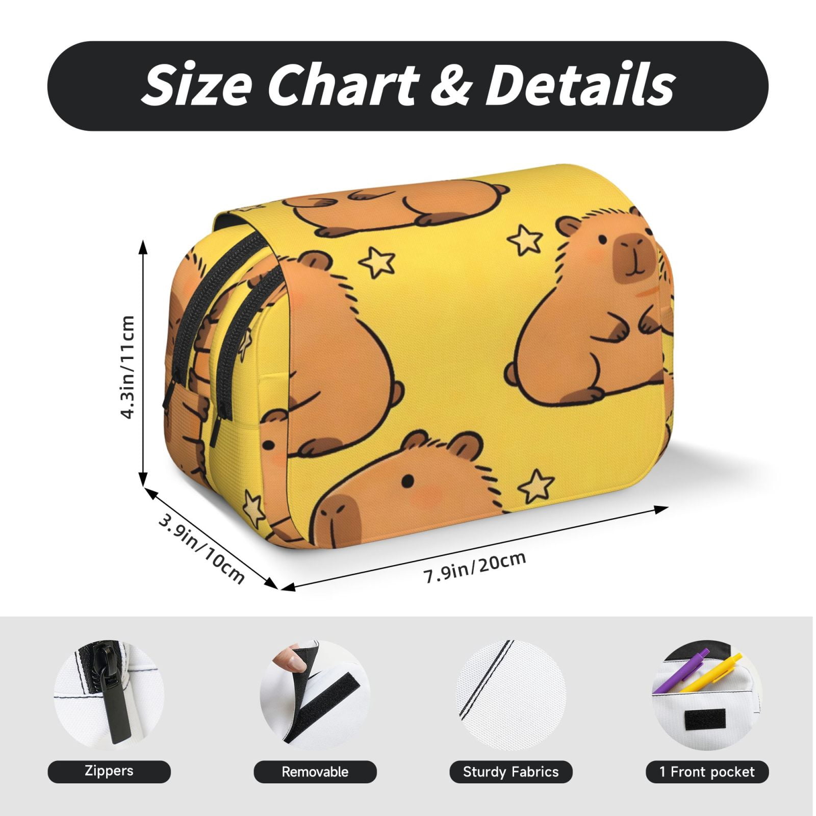 Large-Capacity Flip-Top Double-Layer Pencil Case, Multi-Functional Pocket Pen Case, Durable Stationery Organizer Capybara Star