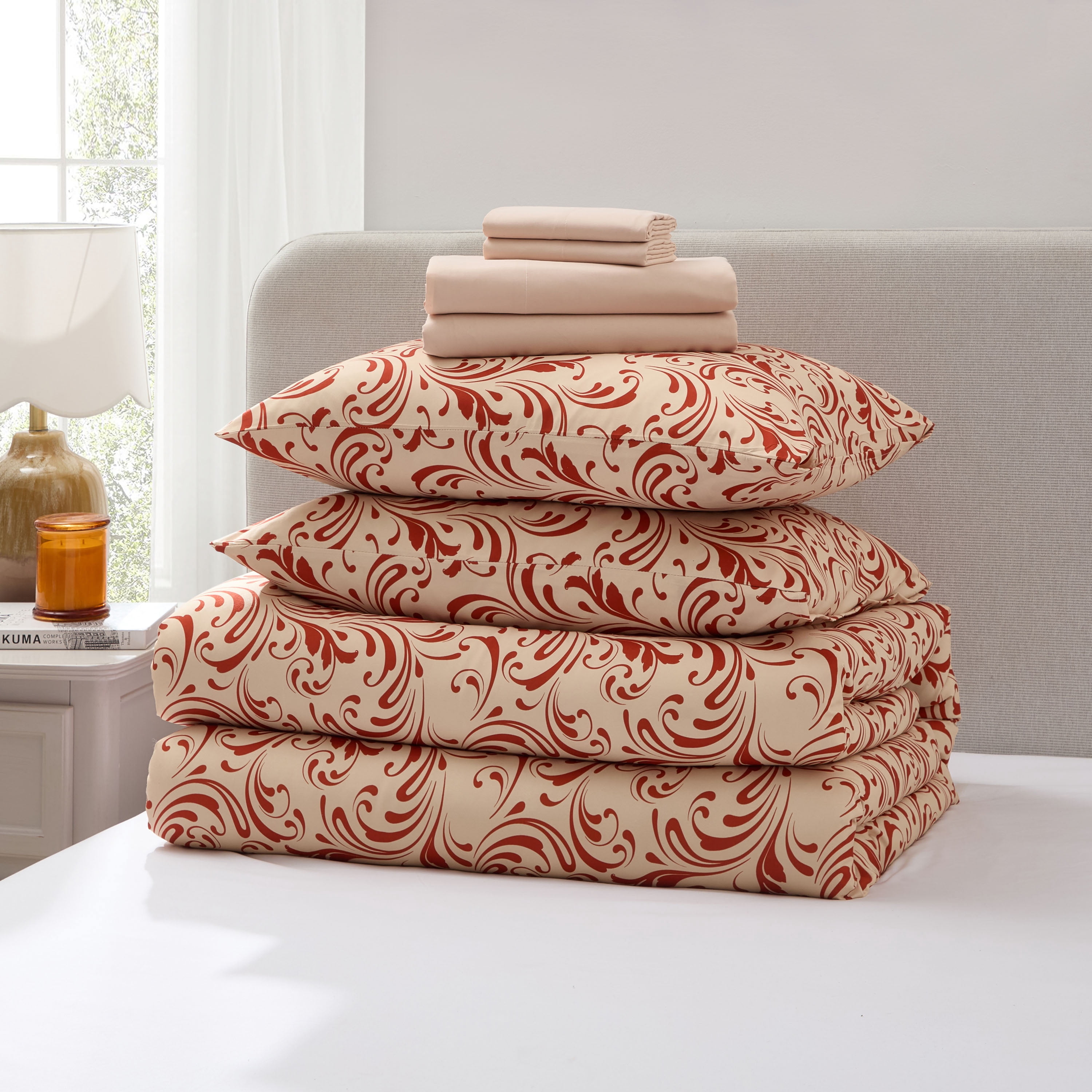 LammaLoe Twin Comforter Sets, 5 Piece Biomorphic Bed in a Bag, Bedding Comforter Set with Sheets, Modern Bed Set, Clay