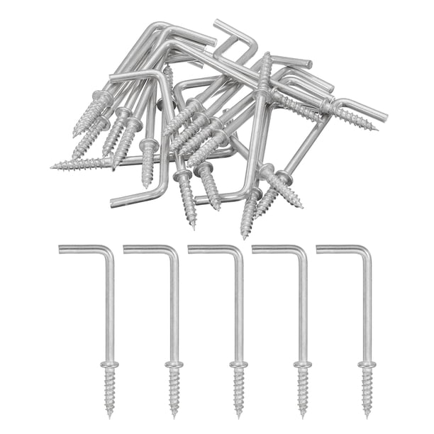 Ganchos en ángulo recto Uxcell, 40 piezas, ganchos en forma de L de 2" con tornillo, ganchos de tornillo en ángulo recto, ganchos de metal en ángulo recto, plateado