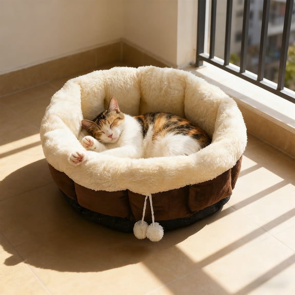 XSAOP Small Washable Bolster-Style Cat Bed, Brown