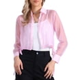 thumbnail image 1 of Camisa de manga larga transparente de malla con cuello de punta y botones de Allegra K para mujer, talla XL, color púrpura claro, 1 of 6